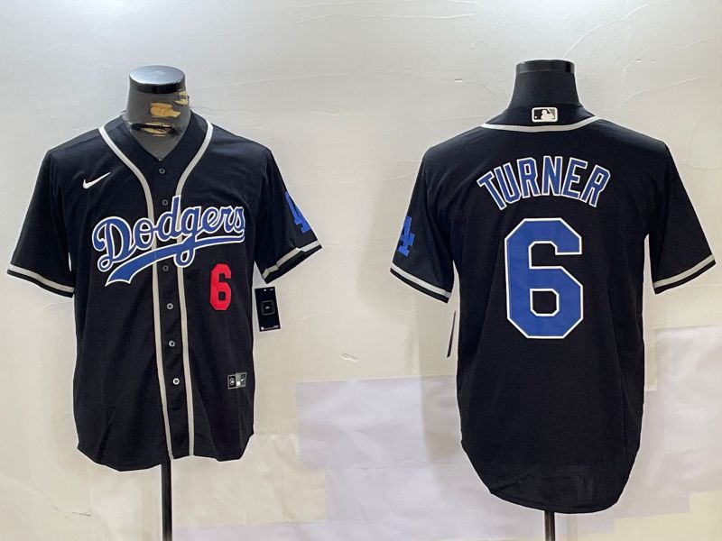 Men Los Angeles Dodgers #6 Turner Black Game 2024 Nike MLB Jersey style 1120